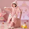 Pijama Infantil de Lã Coral Outono e Inverno Camisola para Meninas Capuz de Desenho Animado Fofo Mães e Vestidos Roupas de Casa Infantis