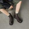 Botas Chelsea de Couro Bovino de Primeira Camada com Bico Quadrado para Ballet Design de Nicho Francês 2025 Salto Médio Grosso Bico Redondo Couro Genuíno Botas Curtas para Mulheres
