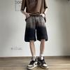 Pantalones Cortos de Baloncesto de Mezclilla Americana Estampada para Hombre Verano Retro Moda Urbana Sueltos de Peso Pesado Deportivos de Cinco Puntos