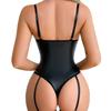 Novo conjunto sexy de lingerie em couro envernizado, jaqueta de couro justa, uniforme de rainha do bondage, macacão sexy de couro para pole dance.