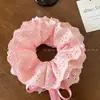 Anel de Cabelo de Renda Ajustável com Cordão de Quatro Camadas Intestino Grosso Elástico de Cabelo Menina Estilo Coreano de Alta Qualidade Corda de Cabelo com Tira Cabeça de Bola Flor na Ponta da Corda