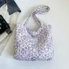 Bolsa tote de algodão matelassê com estampa de desenho animado, bolsa de ombro feminina, bolsa de mão de lona de grande capacidade