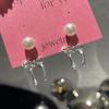 Aretes de Perlas con Lazo Plateado Desmontables Dos Aretes Exquisitos Pequeños Aretes de Lazo de Encaje Pin de Plata S925