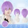 Peluca de Amazon para cosplay de anime, cabello sintético corto rizado de color recogido para hombres y mujeres, peluca de cabeza completa