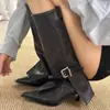 Botas marrones de tacón de aguja y punta fina, botas de montar largas de estilo retro, nueva colección otoño/invierno 2025, botas largas estilo Maillard para mujer