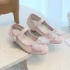 Zapatos de Princesa para Niñas 2026 Nuevo Modelo Lazo de Cristal Suela Suave Zapatos de Piel para Vestir Primavera y Otoño Tacones Altos para Niños