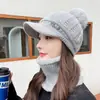 Gorro Casual Versátil Estilo Coreano para Mujer Otoño e Invierno Piel de Conejo Pico de Pato Ciclismo Cálido Gorro de Lana Tejido Protector de Orejas de Invierno