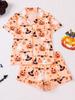 Comercio Exterior Transfronterizo Nuevo Conjunto de Pijamas para Mujer Europeo y Americano Estampado de Halloween Solapa Manga Corta Pantalones Cortos Ropa de Casa Europea y Americana
