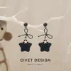 Pendientes de Estrella de Felpa Amarillo Crema con Lazo Maillard, Lindos y Dulces, Diseño Girly para Estudiantes
