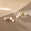 Pendientes de Perla Curva Zirconia Sonrientes, Pendientes de Bola Pequeña de Diamante de Alta Gama, Estilo Francés, Pequeños, Exquisitos, Pendientes Simples y Versátiles