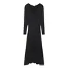 Transfronterizo 2025 Estilo Europeo y Americano Ins Elegante Moda Femenina Personalizado Delgado Cuello Largo Cuello en V Vestido 4174764