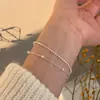 Pulseira de pérolas em prata de lei S925 para mulheres, pulseira simples e fofa com um design delicado e fofo, acessório de joia de alta qualidade