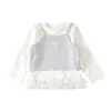 [En Stock] Ct262472 Conjunto Infantil 2026 Primavera Top Floral, Jeans de Tirantes Color Sólido, Conjunto de Tres Piezas