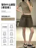 Shorts deportivos de cintura plisada color café para mujer, casual de verano, holgados, transpirables, ligeros, de tres cuartos, tipo cargo, falda-pantalón de pierna ancha