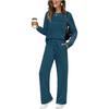 Traje de Mujer Europeo y Americano Transfronterizo Nuevo Otoño 2025 Top de Manga Larga con Cuello Redondo Pantalón Casual de Cintura Elástica Pantalón de Pierna Ancha