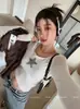 Camiseta Nueva de Estilo Primavera y Otoño para Mujer, Versión Coreana, Patrón de Estrella de Deseo Puro, Estilo Corto, Camiseta Básica de Chica Popular, Ajuste Delgado, Top de Manga Larga