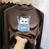 Ropa interior térmica para niños con forro de forro polar, nuevo estilo otoño/invierno, camiseta de manga larga de moda para niñas, tejido cepillado, cuello semi-alto, cálida y con estampado