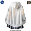 Sudadera con capucha de retazos a cuadros de alta calidad marca NASA para hombre, sudadera con cremallera de dos piezas falsas, marca americana moderna, chaqueta con cremallera