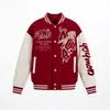 Jaqueta Baseball Patchwork Americano Color Block com Manga de Couro Bordada Masculina Primavera Outono Tendência High Street Marca Solta Versátil Casual
