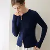 Cardigan de Punto de Manga Larga Simple Versátil Ajustado Redondo Costillado con Doble Cremallera de Cachemira Pura Nuevo Otoño/Invierno 2026