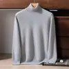 Suéter Masculino de Gola Alta 100% Caxemira Pura, Engrossado para Outono e Inverno, Quente, Cor Sólida Simples, Camisa Base Versátil para Negócios
