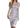 Ropa de Verano para Mujer Transfronteriza Europea y Americana Nuevo Estilo 2026 Elegante Temperamento Ajustado Estampado Cuello Cuadrado Vestido Corto