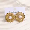 Pendientes de acero inoxidable chapados en oro de moda transfronteriza con acabado brillante, estilo vacacional de verano en la playa del océano, tachuelas de estrella de mar y concha