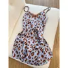 Estilo Chica Caliente Deseo Puro Estampado de Leopardo Ribete de Encaje Camisón de Seda Helada para Mujer Verano Sexy Espalda Descubierta con Tirantes Ropa de Casa Ropa de Dormir Verano