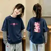 Camiseta de Manga Longa para Meninas, Novo Estilo Outono 2026, Camiseta Básica Casual Duas em Uma Infantil, Top 100% Algodão para Bebês Meninas