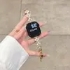 Pulseira de flor trevo de quatro folhas cravejada de diamantes com pulseira de metal adequada para Apple 11, Huawei 11, Fit5, GT5, Xiaomi 10