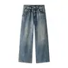 Pantalones Vaqueros Muqiu para Hombre de 12oz Lavados con Salpicaduras de Tinta, Estilo Callejero Americano de Pierna Ancha, Vintage Lavados, Pantalones Largos
