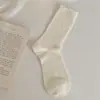 Meias finas de algodão para primavera-verão, estilo ballet com babados, comprimento até o meio da panturrilha, para mulheres, meias de algodão puro, meias ins anti-pilling em cores doces