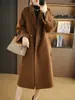 26 Otoño/Invierno Estilo Coreano para Mujer Sencillo Color Sólido Hasta la Rodilla Largo Lana Completa Para el Trabajo Adelgazante Botones Lana Doble Cara Abrigo