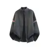 Cardigan de Tricô Listrado Contrastante Americano com Gola Alta para Homens e Mulheres no Outono e Inverno Jaqueta de Tricô Retro com Zíper Duplo