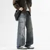 Ropa de Hombre Fengshe / Nueva Colección Primavera y Otoño Estilo Americano Moderno Holgado Streetwear Pantalones Rectos de Mezclilla Sucios con Graffiti para Hombres y Mujeres