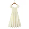Vestido Cuadrado Retro Francés con Lazo en la Cintura y Mangas Cortas, Nuevo Vestido de Verano Delgado de Longitud Media para Mujer