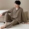 Pijama masculino de manga comprida, cardigã estampado de algodão puro de alta qualidade para outono, conjunto de roupa de casa masculina para primavera e outono