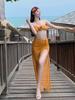 Bikini Pure Desire, vestido largo amarillo que cubre la piel, traje de baño de aspecto delgado, traje de baño conservador de tres piezas con flores grandes para mujer, aguas termales
