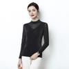 Camisa pequeña de primavera S014 para mujer, nueva y elegante, estilo coreano, cuello alto, manga larga, top de malla de seda brillante para mujer