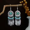 Pendientes Colgantes de Borla Colorida Geométrica de Plata Estilo Étnico Nuevo Estilo Pendientes Retro de Estilo Metálico Bohemio