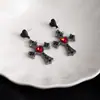 Brincos de Agulha Prata com Diamantes, Estilo Gótico Retrô, Design de Coração com Franja Escura, Novos Brincos de Design de Moda de Nicho