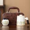 Juego de té de cerámica con mango de madera y encanto antiguo para exteriores, una tetera rápida de cuatro tazas con frasco, regalo de negocios para vacaciones, logotipo personalizado