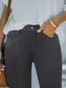 Cy038 Novo Estilo Moda Feminina Simples Cintura Alta Cor Sólida Metálico Cintura Alta Elástico Skinny Cor Sólida Calça Jeans