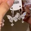 Pendientes de Borla de Gota de Agua de Mariposa Completamente Diamantados, Pendientes Exquisitos de Lujo Ligero Estilo Francés para Vestido de Noche, Pendientes para Vestido de Brindis