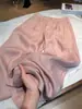 Pantalones de lino rosa brillante para mujer, nuevo modelo de verano 2026, sensación sofisticada y de alta gama, pantalones casuales rectos holgados de pierna ancha