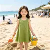 Vestido Casual sin Mangas Estilo Coreano para Niñas, Vestido de Verano Fresco Verde A-Line para Niños, Vestido Versátil para Bebé