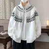 Suéter de punto jacquard Fair Isle para hombre y parejas, chaqueta cárdigan con cuello mao, estilo old money, otoño e invierno, venta al por mayor de fábrica transfronteriza