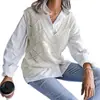 Liquidación Otoño e Invierno Estilo Europeo y Americano Cuello en V Hueco Forma de Diamante Chaleco de Punto Casual Suéter Deseo Ropa Femenina Transfronteriza