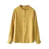 Camisa de Seda con Botones para Mujer, Colección Primavera 2026, Seda de Morera, Jacquard Estilo Chino Nuevo, Cuello Alto, Manga Larga, Adecuada para Ropa de Trabajo