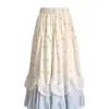 Conjunto de falda midi con cintura elástica floral patchwork para niños medianos y grandes, nuevo estilo de verano, diseño de encaje patchwork, falda larga midi